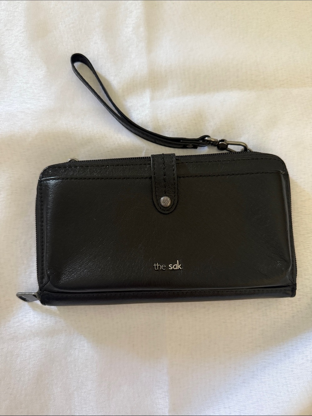 The Sak Black Leather Zip Wristlet